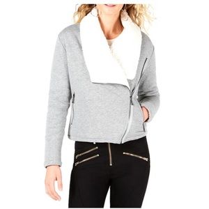 NWOT Guess gray and white Sherpa collared jacket